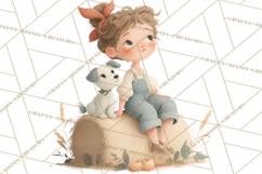 Little Girl Summer Clipart, Vintage Storybook Girl PNG Product Image 2