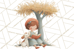 Little Girl Summer Clipart, Vintage Storybook Girl PNG Product Image 4