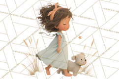 Little Girl Summer Clipart, Vintage Storybook Girl PNG Product Image 3