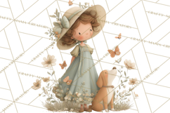 Little Girl Summer Clipart, Vintage Storybook Girl PNG Product Image 4