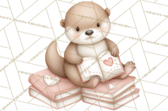 Valentine Animals Reading Books Clipart, Heart Storytime PNG Product Image 5