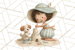 Little Girl Summer Clipart, Vintage Storybook Girl PNG Product Image 4