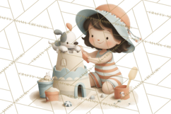 Little Girl Summer Clipart, Vintage Storybook Girl PNG Product Image 5