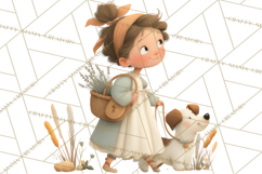 Little Girl Summer Clipart, Vintage Storybook Girl PNG Product Image 2