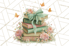 Whimsical Spring Books Clipart, Flowers and Butterflies PNG Product Image 3