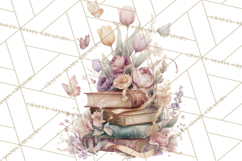 Whimsical Spring Books Clipart, Flowers and Butterflies PNG Product Image 4