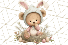 Watercolor Easter Animals Clipart, Cute Animals in Nests Png Product Image 5