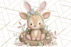 Watercolor Easter Animals Clipart, Cute Animals in Nests Png Product Image 2