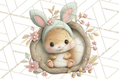 Watercolor Easter Animals Clipart, Cute Animals in Nests Png Product Image 4