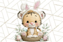 Watercolor Easter Animals Clipart, Cute Animals in Nests Png Product Image 2