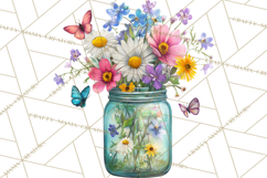 Spring Mason Jar Flowers Clipart, Floral Mason Jars PNG Product Image 3