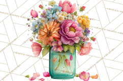 Spring Mason Jar Flowers Clipart, Floral Mason Jars PNG Product Image 3