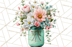Spring Mason Jar Flowers Clipart, Floral Mason Jars PNG Product Image 4