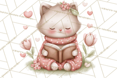 Valentine Animals Reading Books Clipart, Heart Storytime PNG Product Image 3