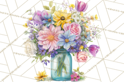 Spring Mason Jar Flowers Clipart, Floral Mason Jars PNG Product Image 2