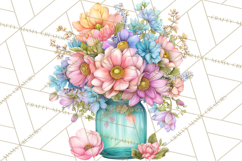 Spring Mason Jar Flowers Clipart, Floral Mason Jars PNG Product Image 3