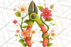 Spring Garden Tools and Floral Gardening Clipart PNG Product Image 3