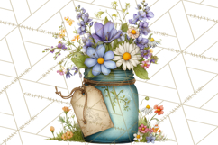 Spring Mason Jar Flowers Clipart, Floral Mason Jars PNG Product Image 3