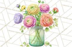 Spring Mason Jar Flowers Clipart, Floral Mason Jars PNG Product Image 4