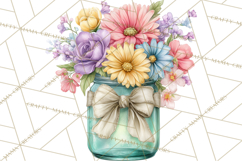 Spring Mason Jar Flowers Clipart, Floral Mason Jars PNG Product Image 5