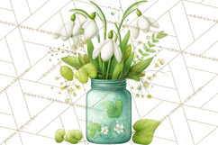 Spring Mason Jar Flowers Clipart, Floral Mason Jars PNG Product Image 2