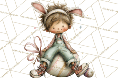 Easter Kids Clipart, Cute Easter Children, Bunny Ear Png Product Image 2