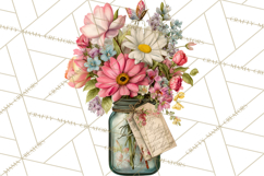 Spring Mason Jar Flowers Clipart, Floral Mason Jars PNG Product Image 3