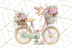 Romantic Bike Clipart, Spring Flowers PNG, Pastel Bicycles Product Image 2