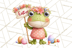 Frog Easter Clipart PNG, Cute Frog Holding Eggs, Pastel Png Product Image 3