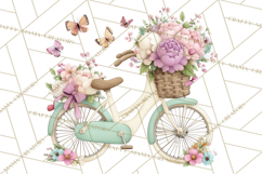 Romantic Bike Clipart, Spring Flowers PNG, Pastel Bicycles Product Image 4