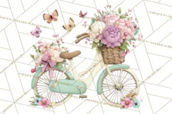 Romantic Bike Clipart, Spring Flowers PNG, Pastel Bicycles Product Image 4