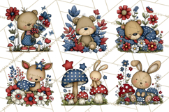 Patriotic Forest Animals Clipart, Whimsical Red White Blue Product Image 3
