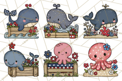 Patriotic Ocean Animals Clipart, Whimsical Red White Blue Product Image 2