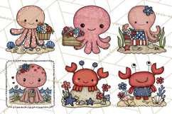Patriotic Ocean Animals Clipart, Whimsical Red White Blue Product Image 9