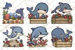 Patriotic Ocean Animals Clipart, Whimsical Red White Blue Product Image 3