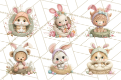 Watercolor Easter Animals Clipart, Cute Animals in Nests Png Product Image 4