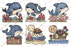 Patriotic Ocean Animals Clipart, Whimsical Red White Blue Product Image 8
