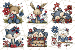 Patriotic Forest Animals Clipart, Whimsical Red White Blue Product Image 4