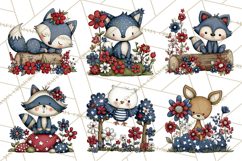 Patriotic Forest Animals Clipart, Whimsical Red White Blue Product Image 5