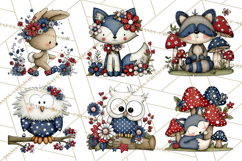 Patriotic Forest Animals Clipart, Whimsical Red White Blue Product Image 2