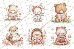 Valentine Animals Reading Books Clipart, Heart Storytime PNG Product Image 2