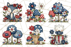 Patriotic Forest Animals Clipart, Whimsical Red White Blue Product Image 7