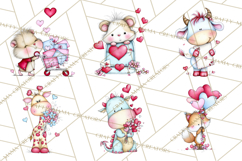 Valentine Animals Clipart Cute Cartoon Characters PNG Product Image 3