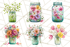 Spring Mason Jar Flowers Clipart, Floral Mason Jars PNG Product Image 5