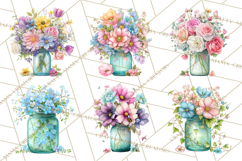 Spring Mason Jar Flowers Clipart, Floral Mason Jars PNG Product Image 9