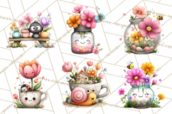 Spring Mini World Clipart, Cute Kawaii Garden Scenes PNG Product Image 7