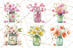Spring Mason Jar Flowers Clipart, Floral Mason Jars PNG Product Image 3