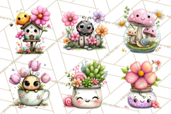 Spring Mini World Clipart, Cute Kawaii Garden Scenes PNG Product Image 9