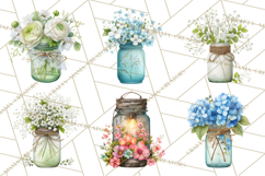 Spring Mason Jar Flowers Clipart, Floral Mason Jars PNG Product Image 4