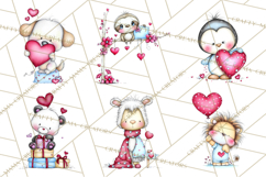 Valentine Animals Clipart Cute Cartoon Characters PNG Product Image 7